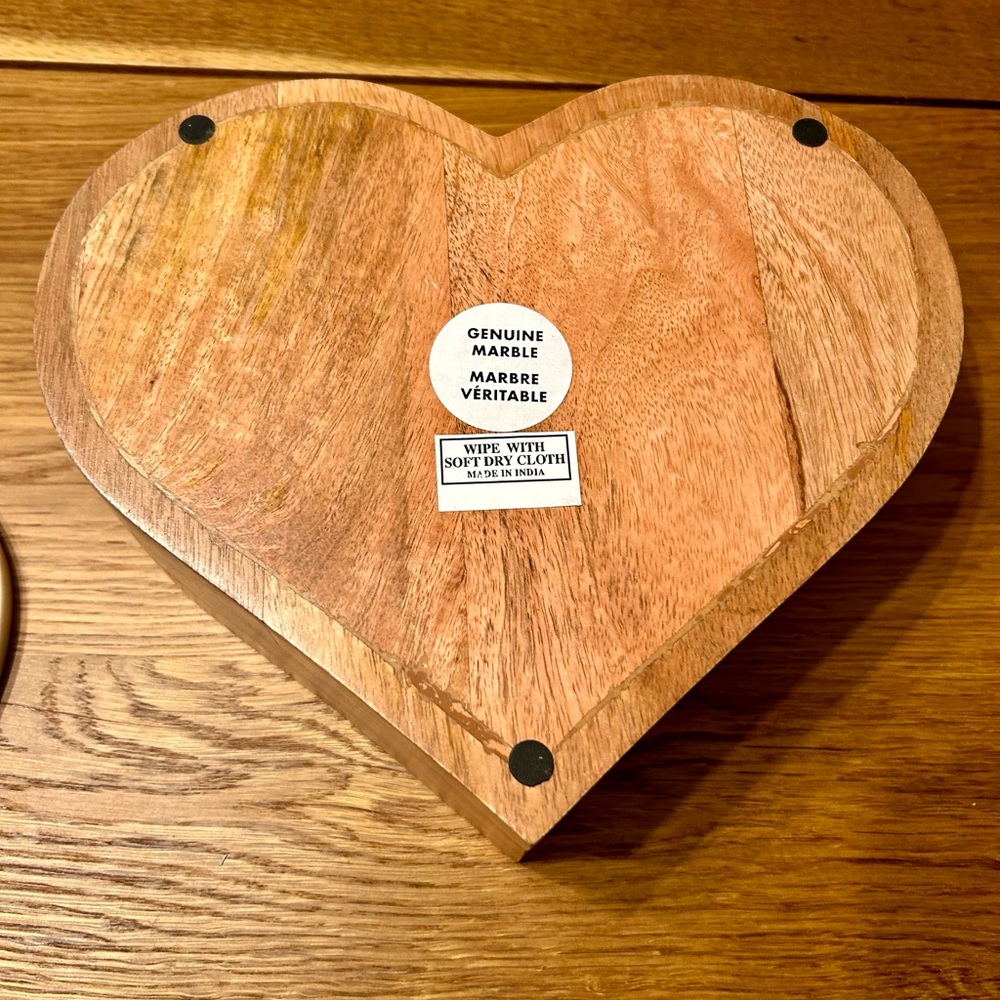 New! 10” Marble And Wood Heart Box Genuine Marble - Picture 11 of 11